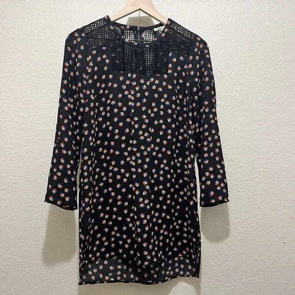 Meadow Rue Anthropologie Women XS Black Printed Crochet Tunic 70s Boho Hippie - Picture 1 of 13